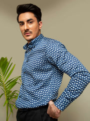 Navy & Yellow Floral Printed Shirt