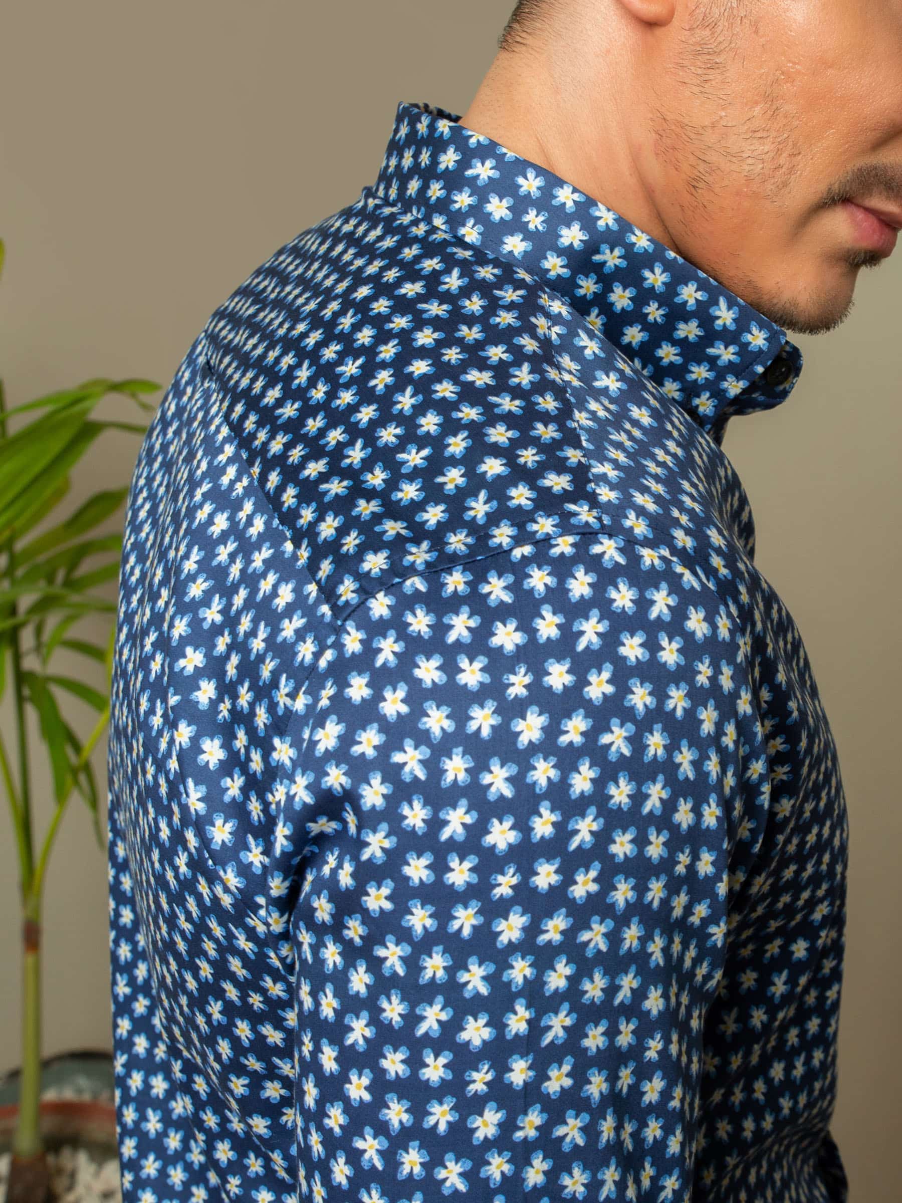 Navy & Yellow Floral Printed Shirt