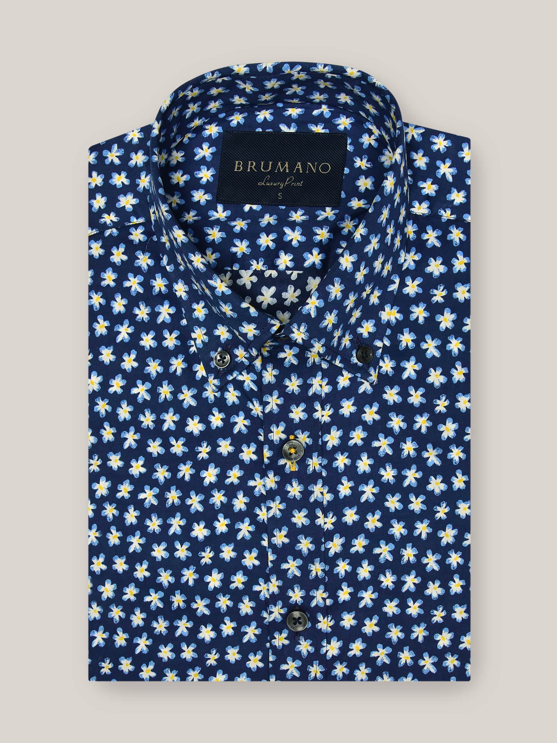 Navy & Yellow Floral Printed Shirt