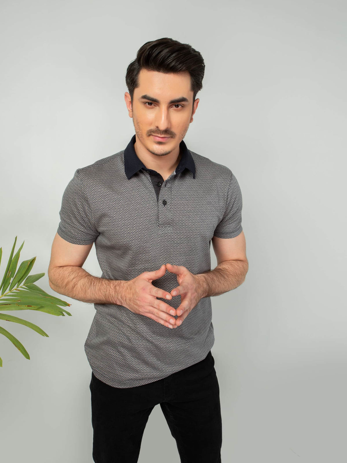 Navy & beige Jacquard Polo Shirt