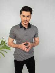 Navy & beige Jacquard Polo Shirt