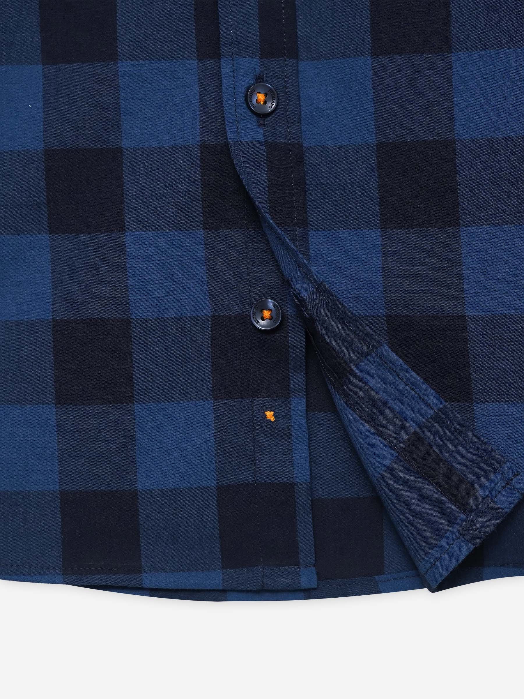 Navy Blue & Black Bold Checkered Casual Shirt - Junior