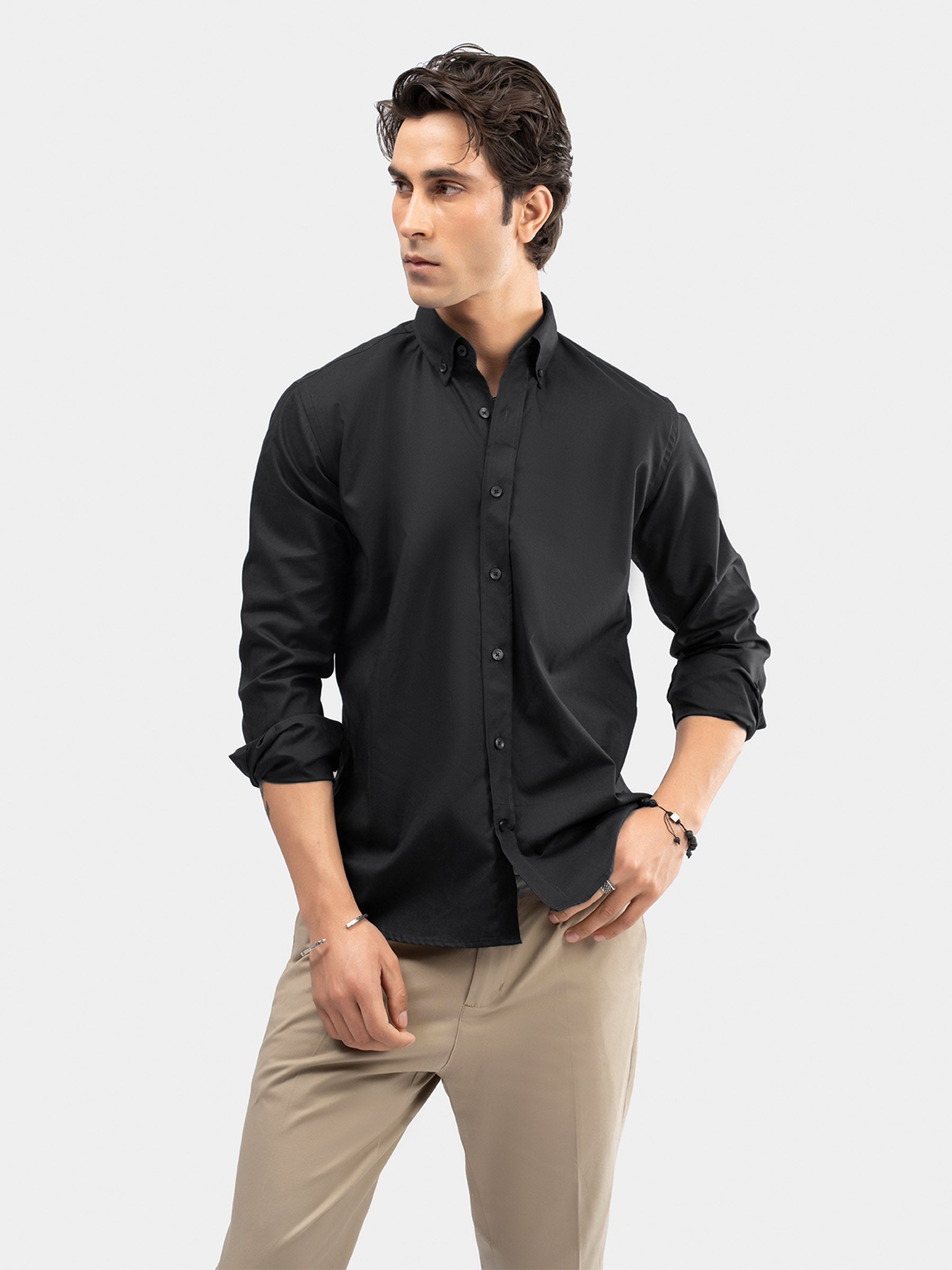 Navy Blue Button Down Shirt With Contrasting Collar Detail