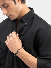 Navy Blue Button Down Shirt With Contrasting Collar Detail