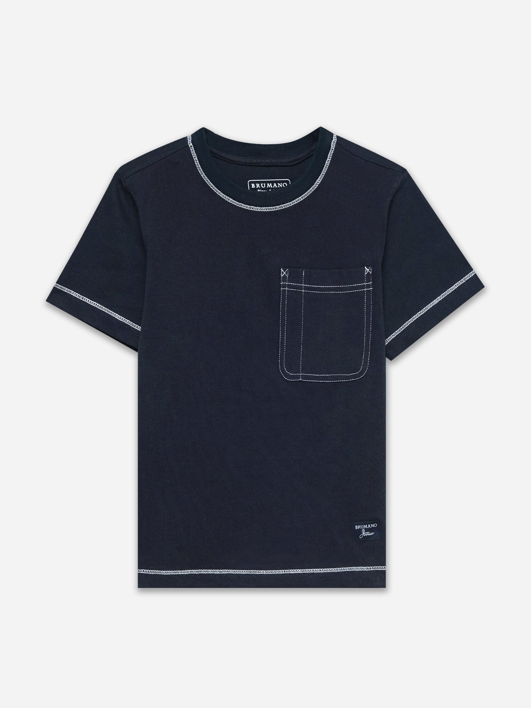 Navy Blue Casual Crew Neck T-Shirt With Stitch Detailing - Junior