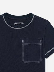 Navy Blue Casual Crew Neck T-Shirt With Stitch Detailing - Junior