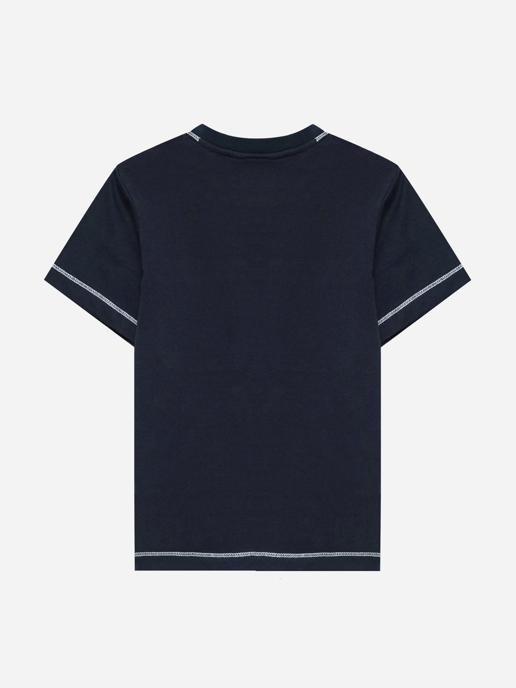 Navy Blue Casual Crew Neck T-Shirt With Stitch Detailing - Junior