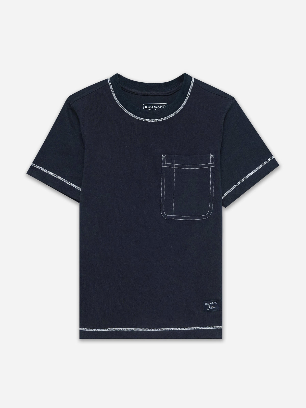 Navy Blue Casual Crew Neck T-Shirt With Stitch Detailing - Junior
