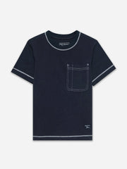 Navy Blue Casual Crew Neck T-Shirt With Stitch Detailing - Junior