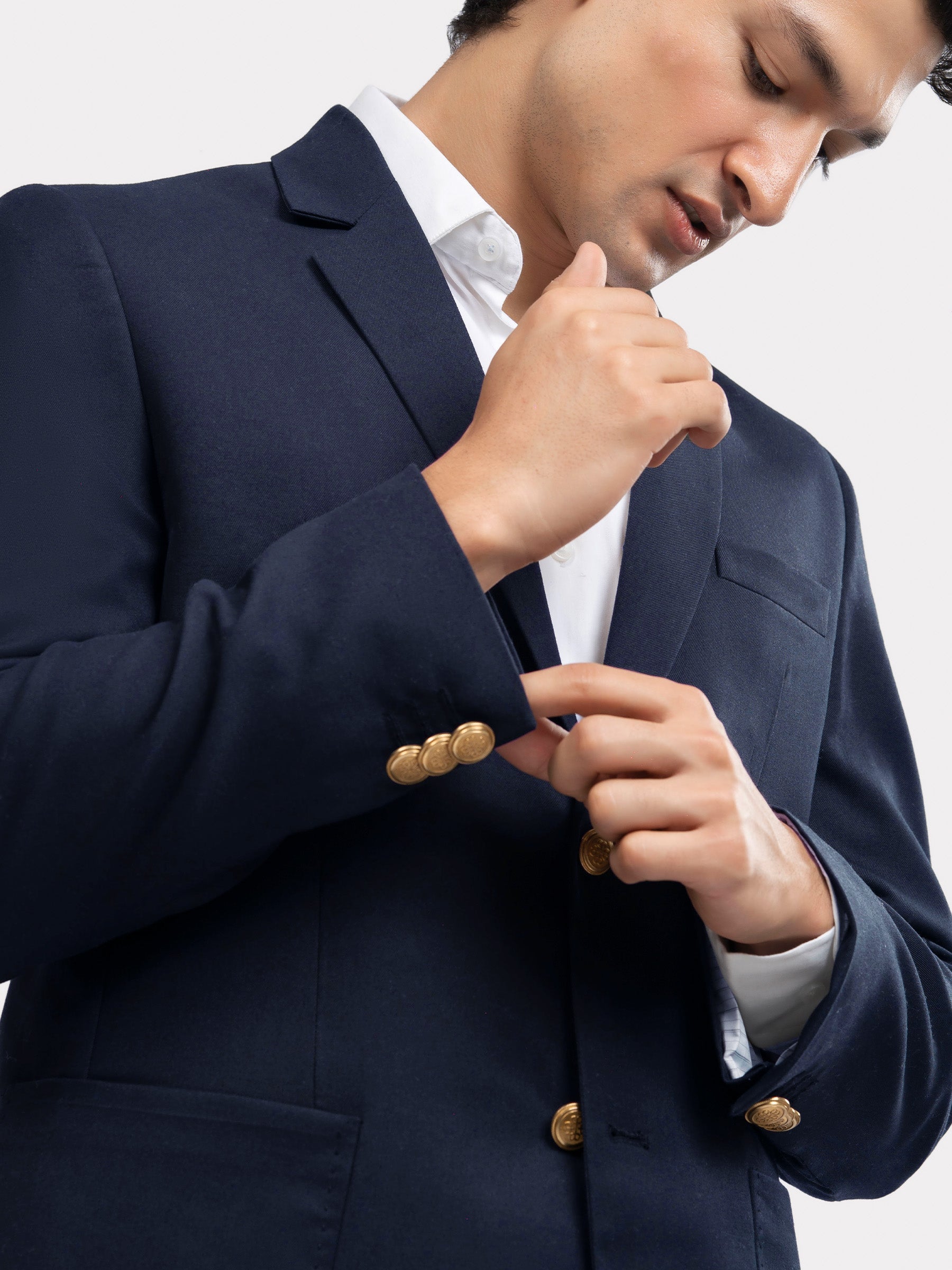 Navy Blue Formal Blazer With Golden Buttons