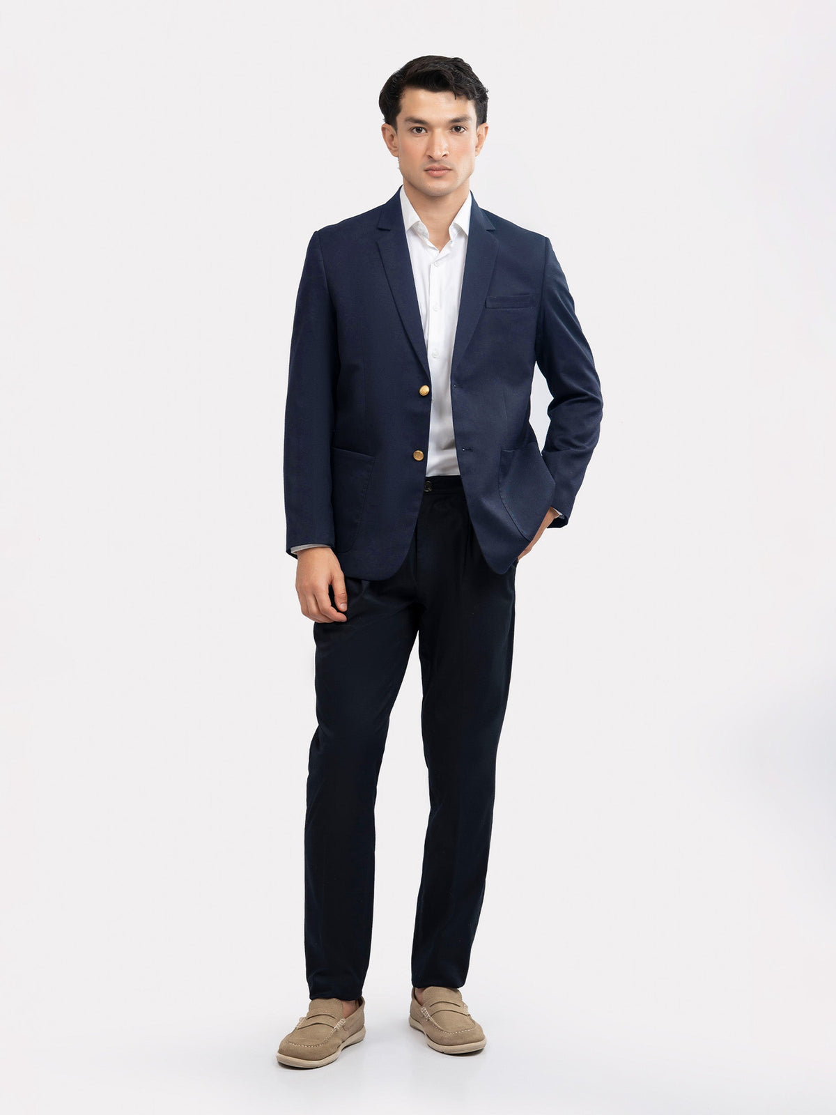 Navy Blue Formal Blazer With Golden Buttons