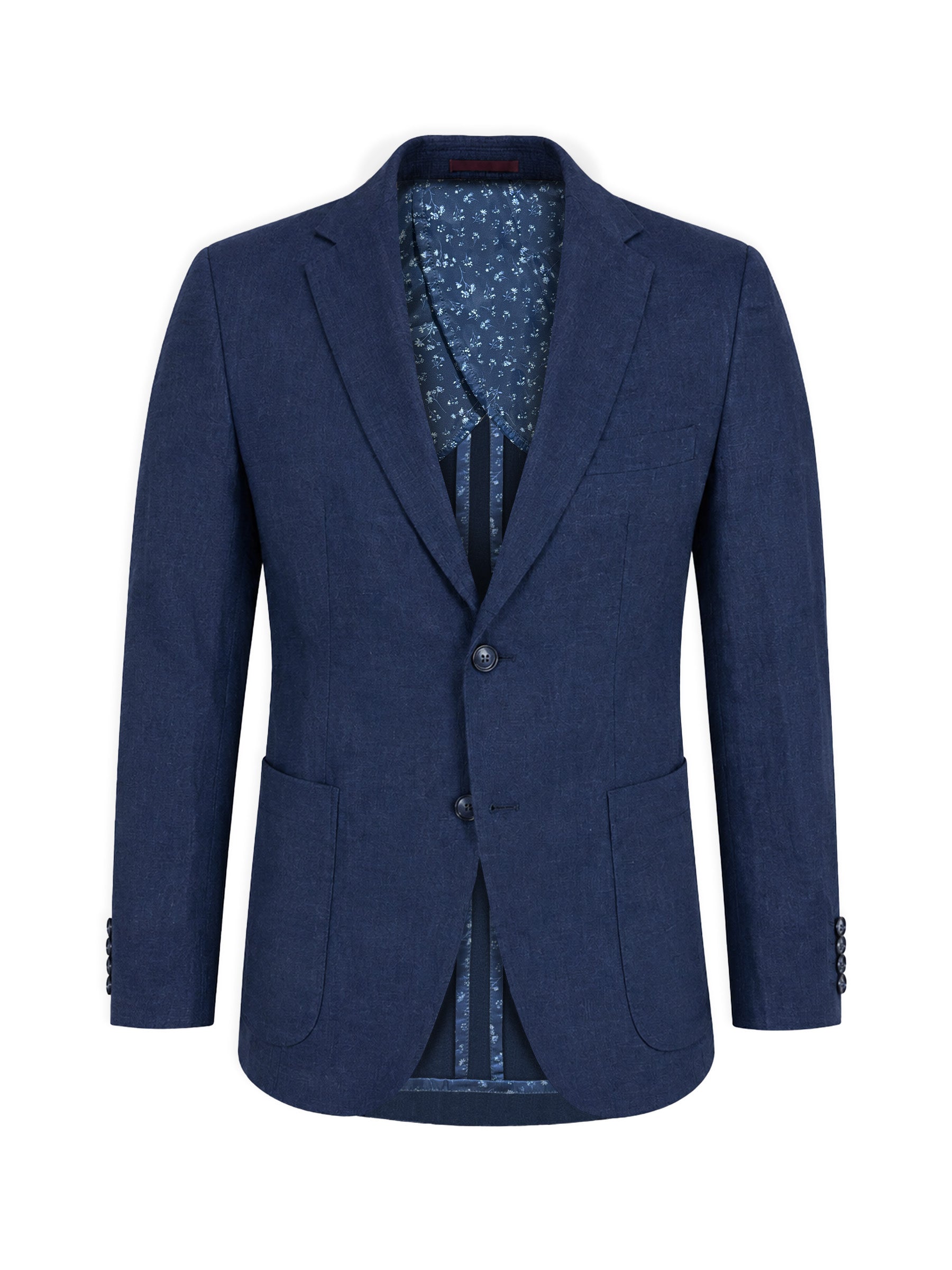 Navy Blue Linen Blended Casual Blazer