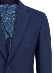 Navy Blue Linen Blended Casual Blazer