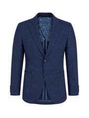 Navy Blue Linen Blended Casual Blazer