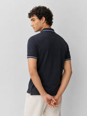 Navy Blue Multicolor Tipped Collar Pique Polo