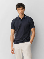 Navy Blue Multicolor Tipped Collar Pique Polo