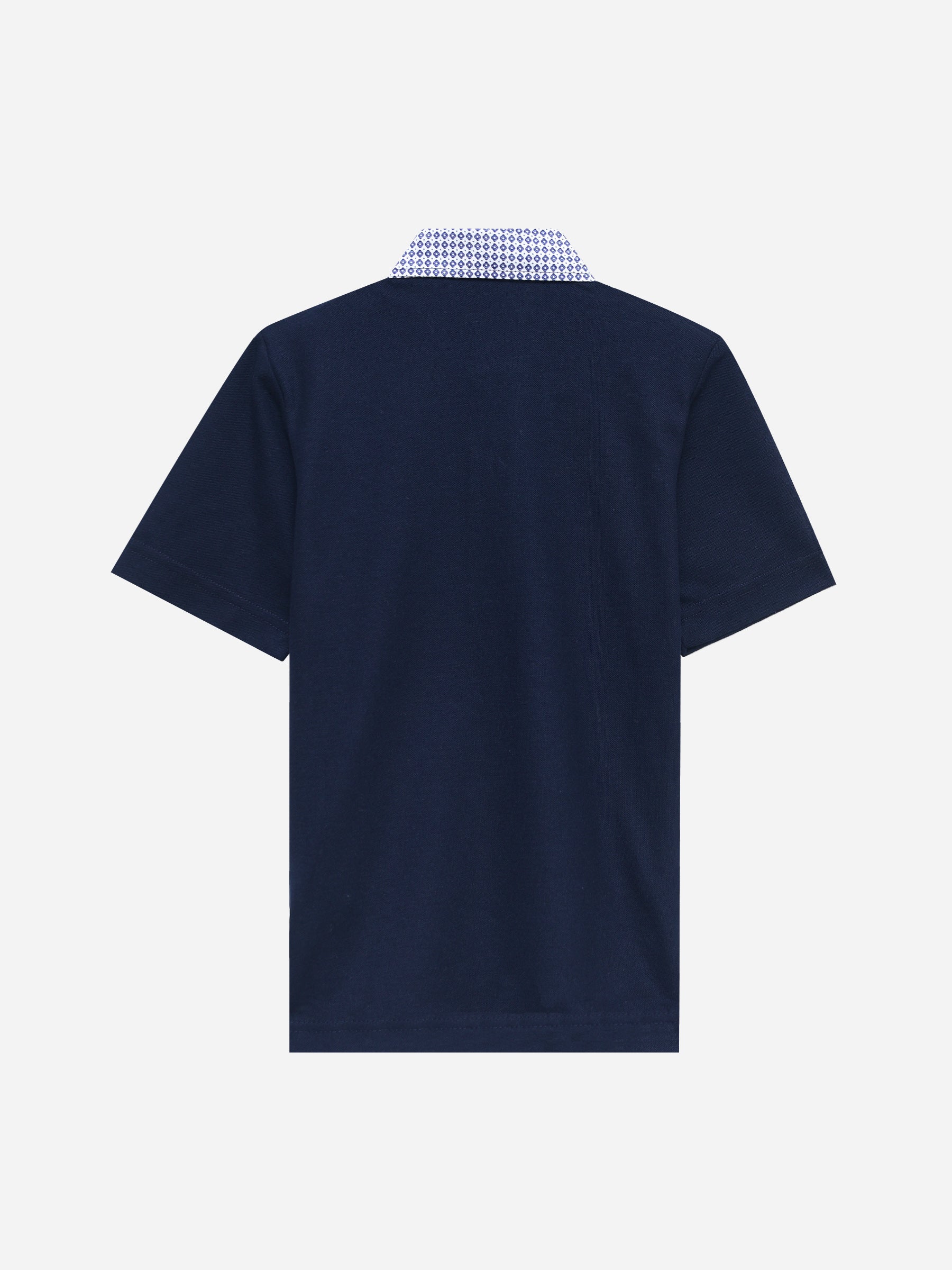 Navy Blue Pique Polo With Contrasting Printed Collar - Junior