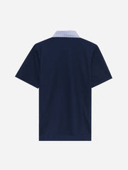 Navy Blue Pique Polo With Contrasting Printed Collar - Junior