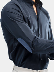 Navy Blue Satin Shirt With Elbow Patch