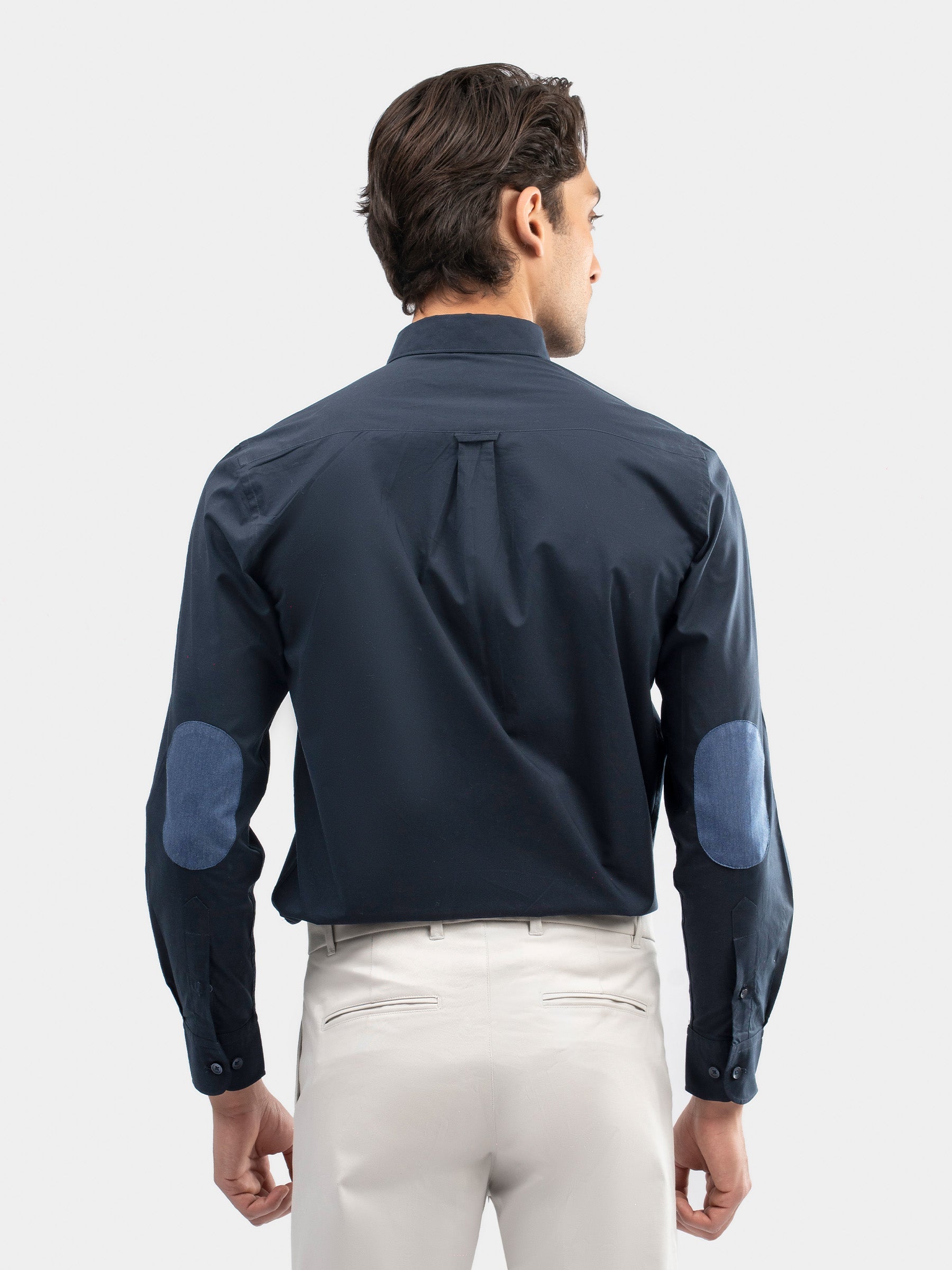 Navy Blue Satin Shirt With Elbow Patch