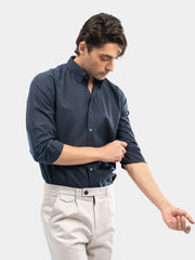 Navy Blue Satin Shirt With Elbow Patch