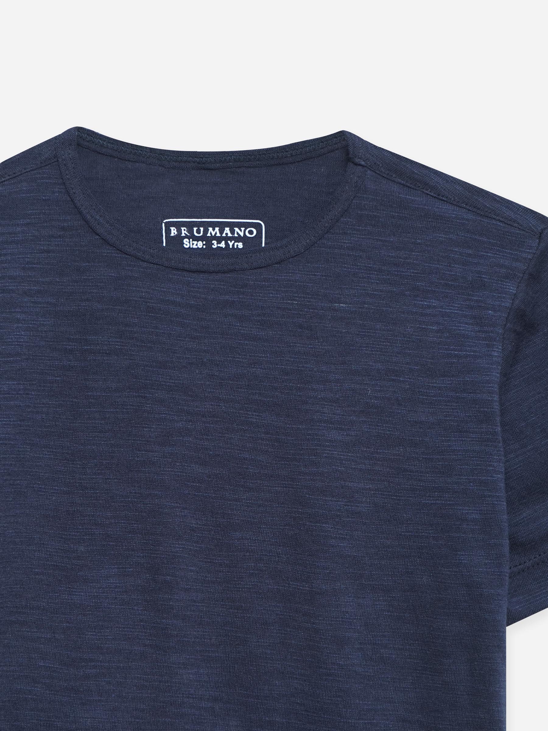 Navy Blue Slub Effect Crew Neck T-Shirt - Junior