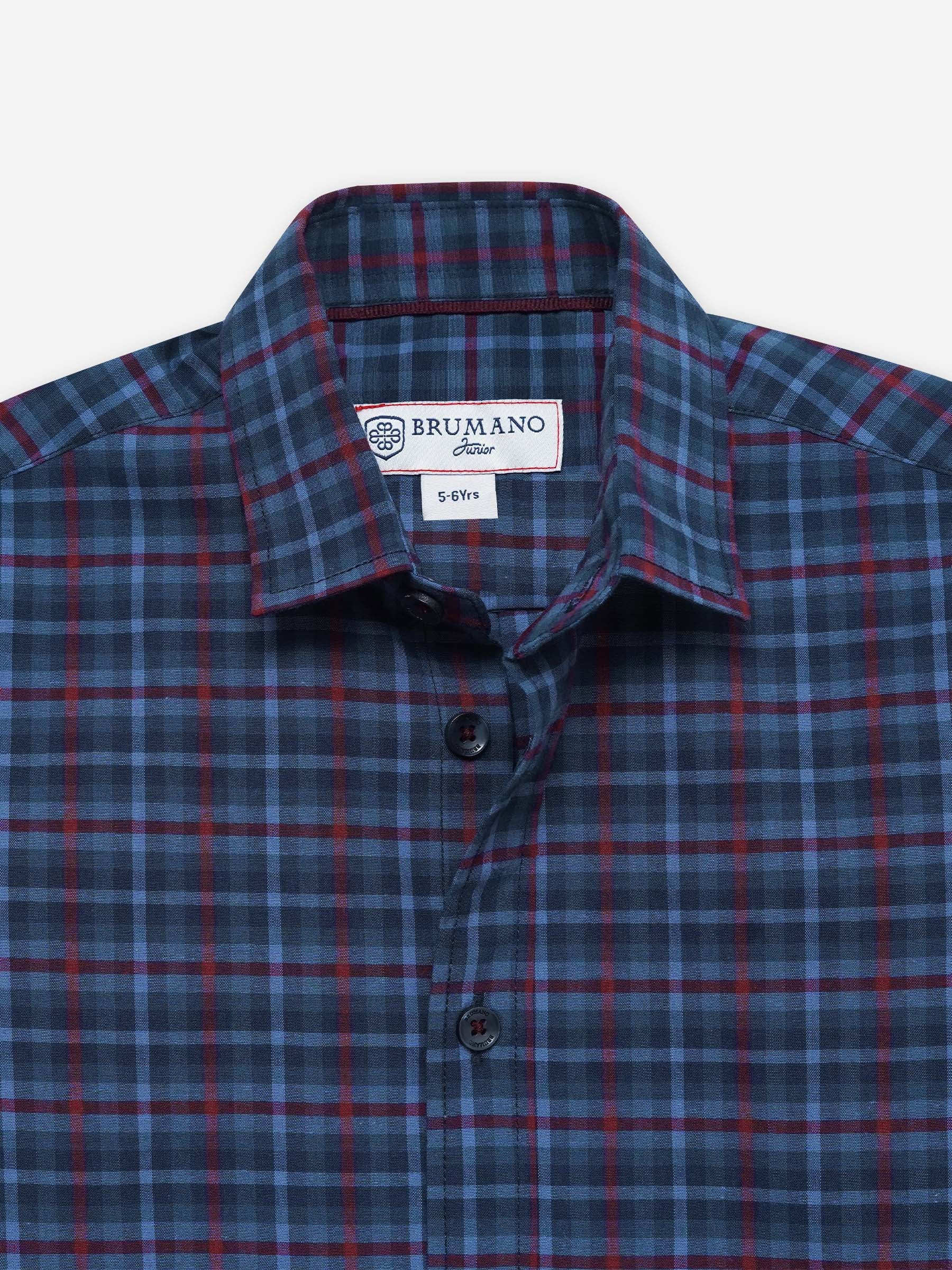 Navy Blue Tartan Plaid Checkered Casual Shirt - Junior