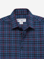 Navy Blue Tartan Plaid Checkered Casual Shirt - Junior