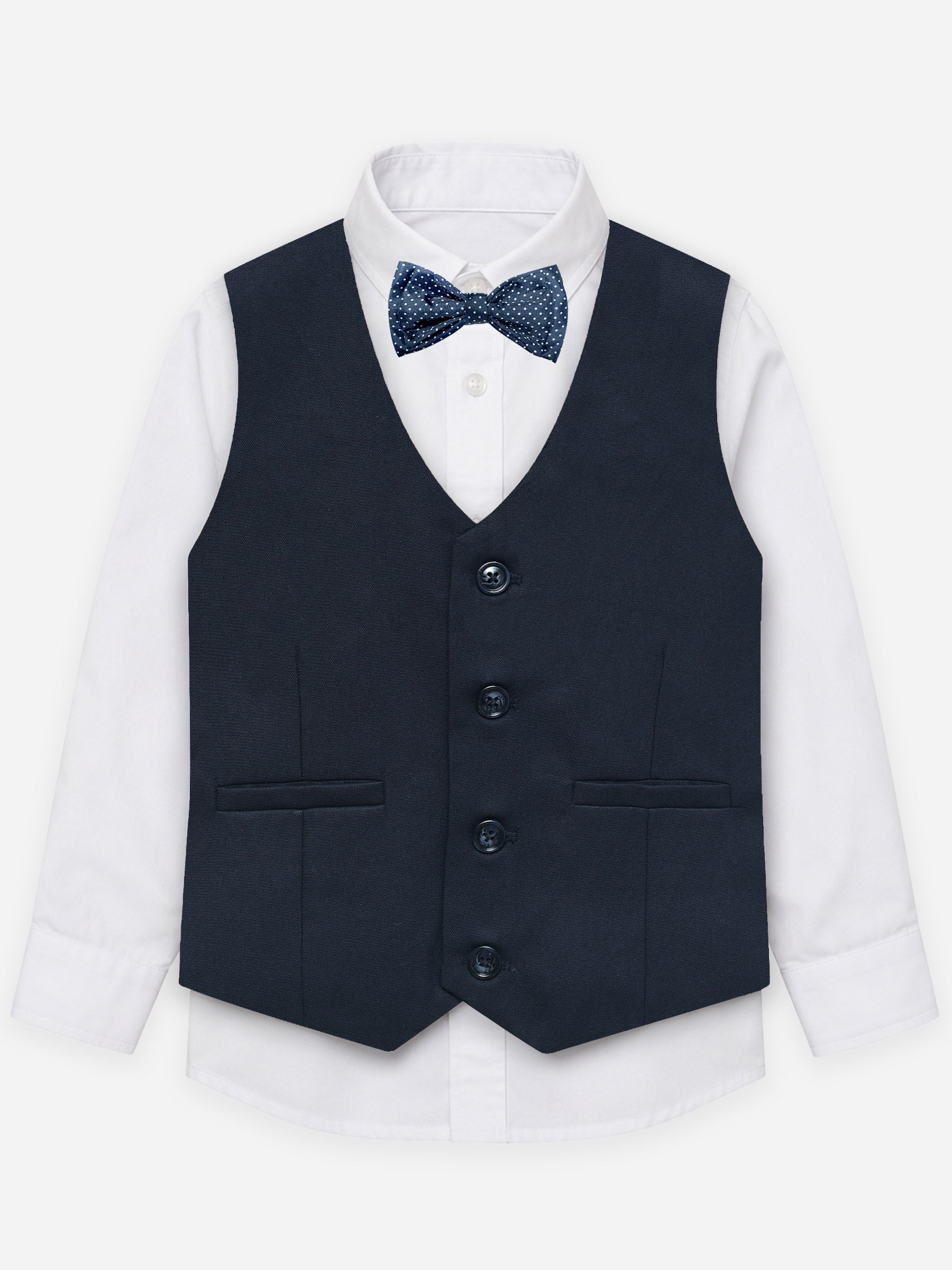 Navy Blue Twill Formal Vest With Bow - Junior