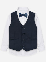 Navy Blue Twill Formal Vest With Bow - Junior