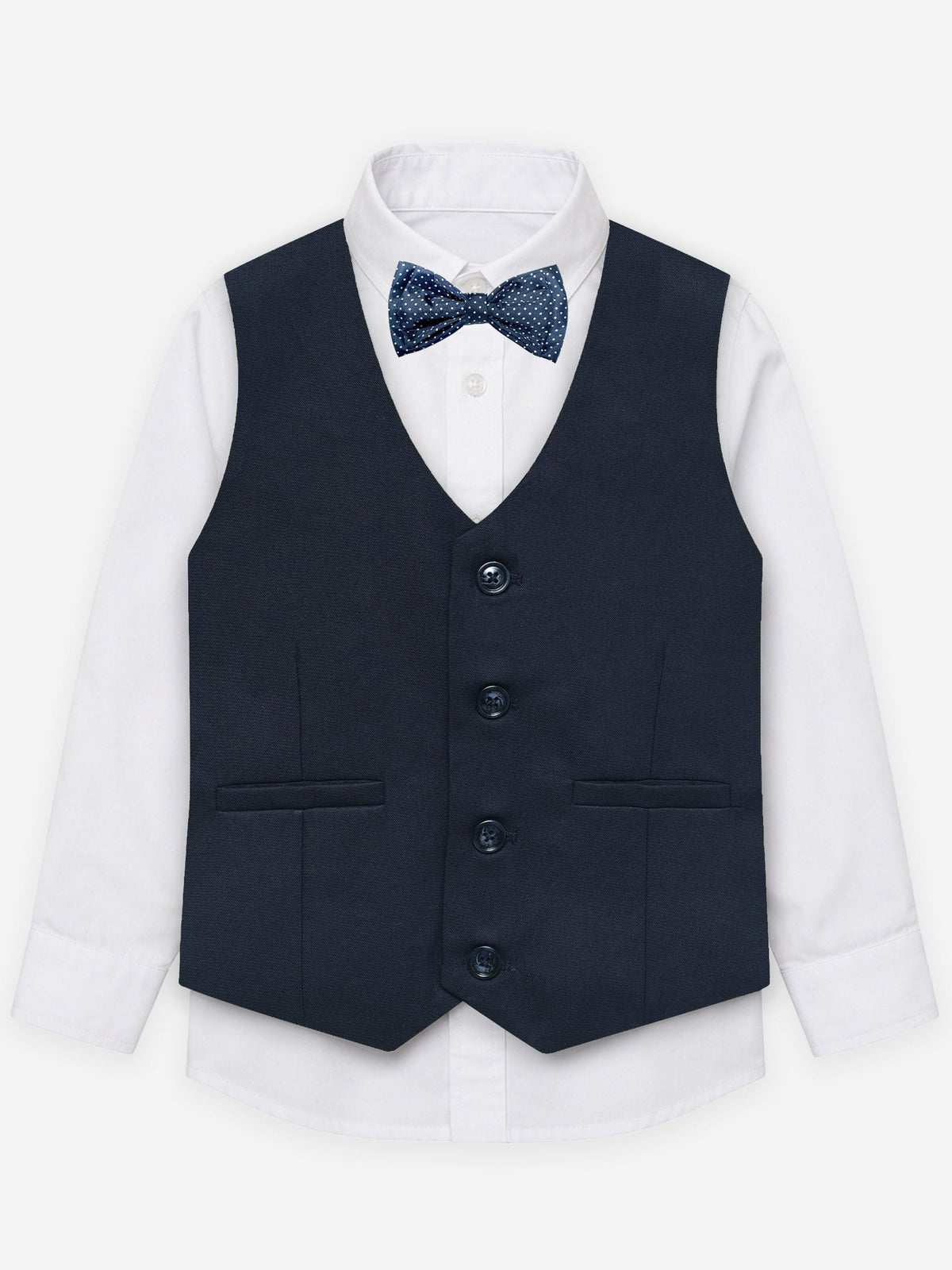 Navy Blue Twill Formal Vest With Bow - Junior