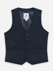 Navy Blue Twill Formal Vest With Bow - Junior