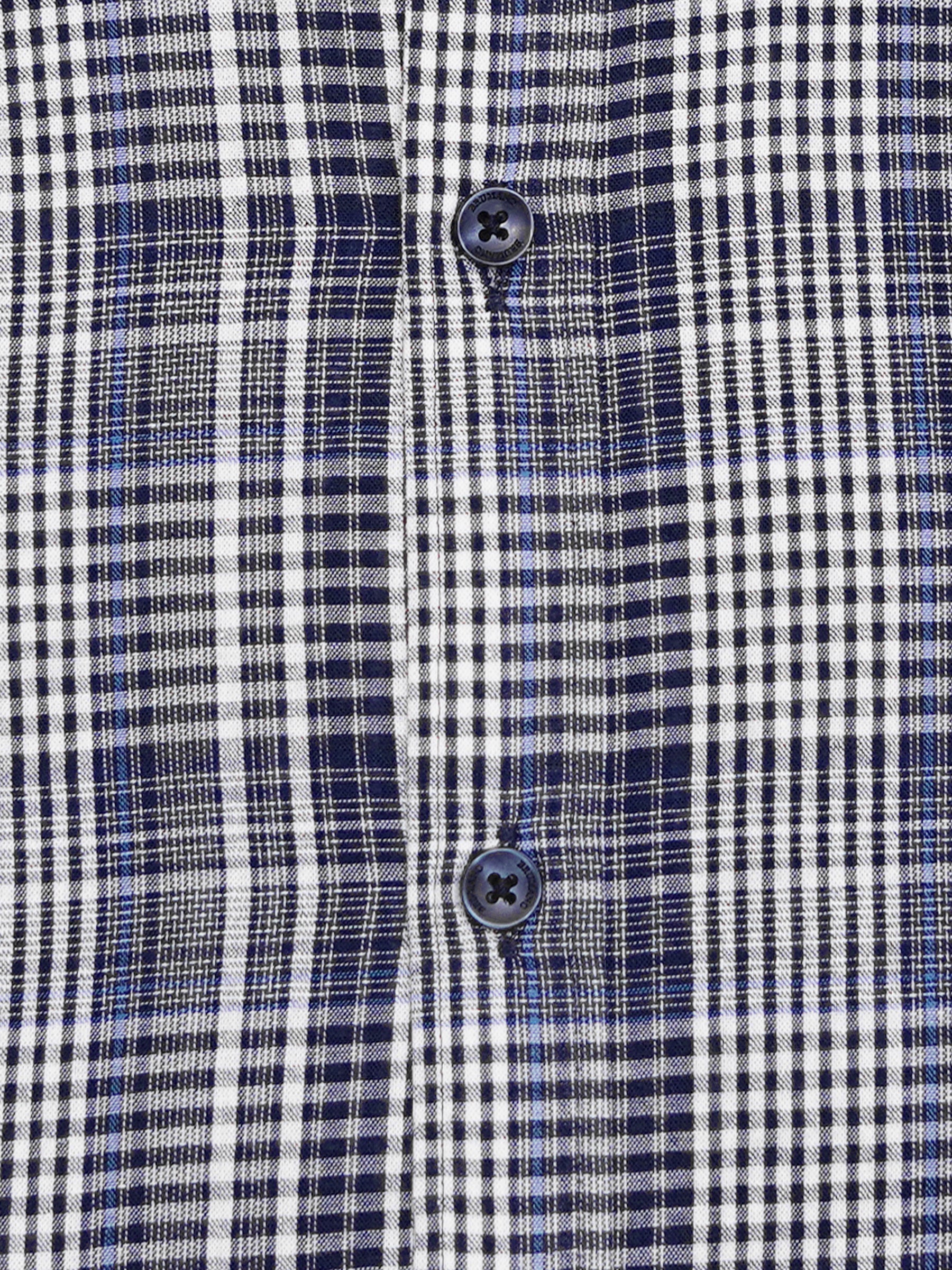 Navy Blue & White Linen Blended Checkered Shirt