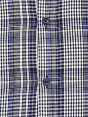 Navy Blue & White Linen Blended Checkered Shirt