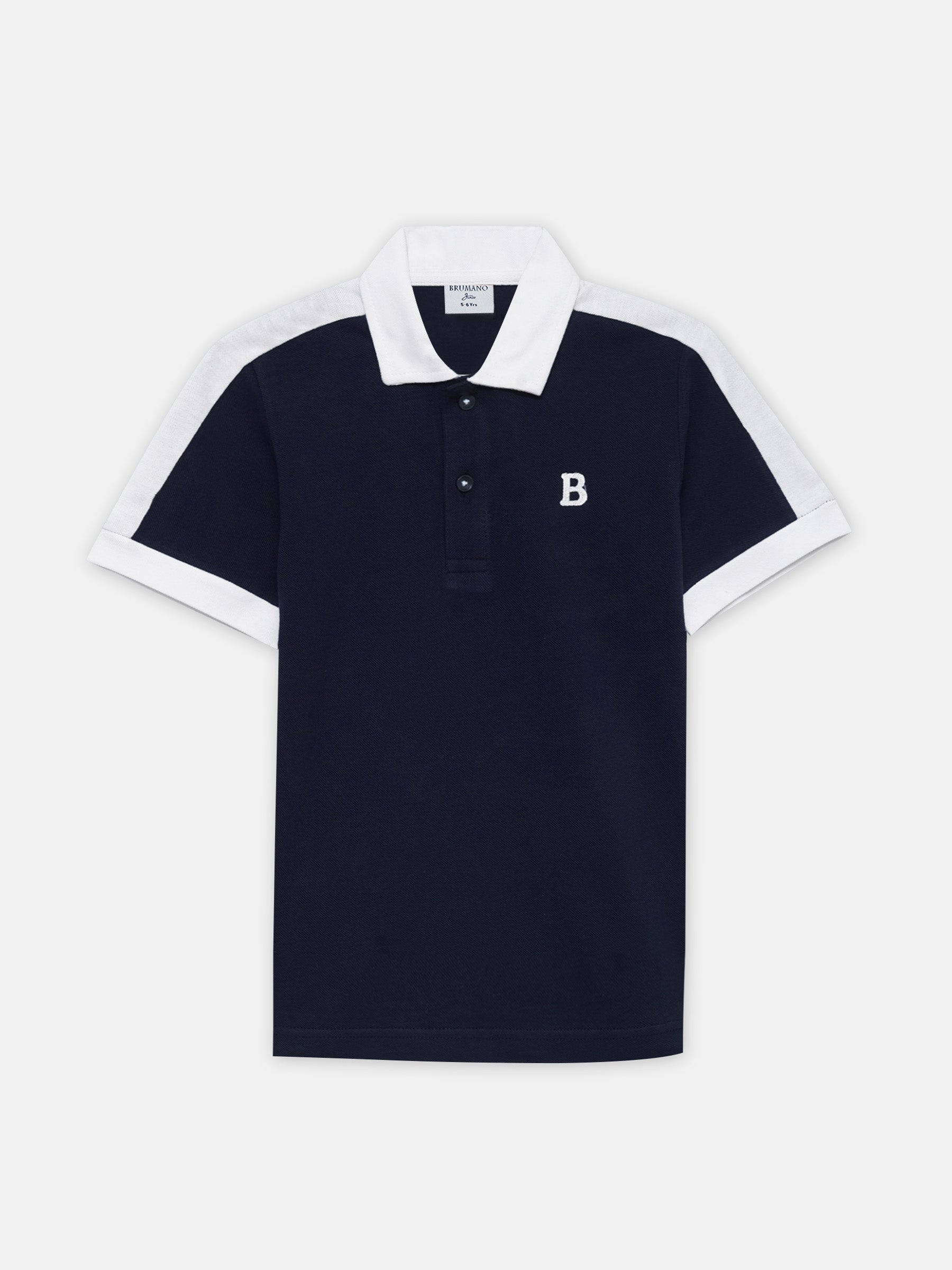 Navy Blue & White Raglan Sleeve Polo - Junior