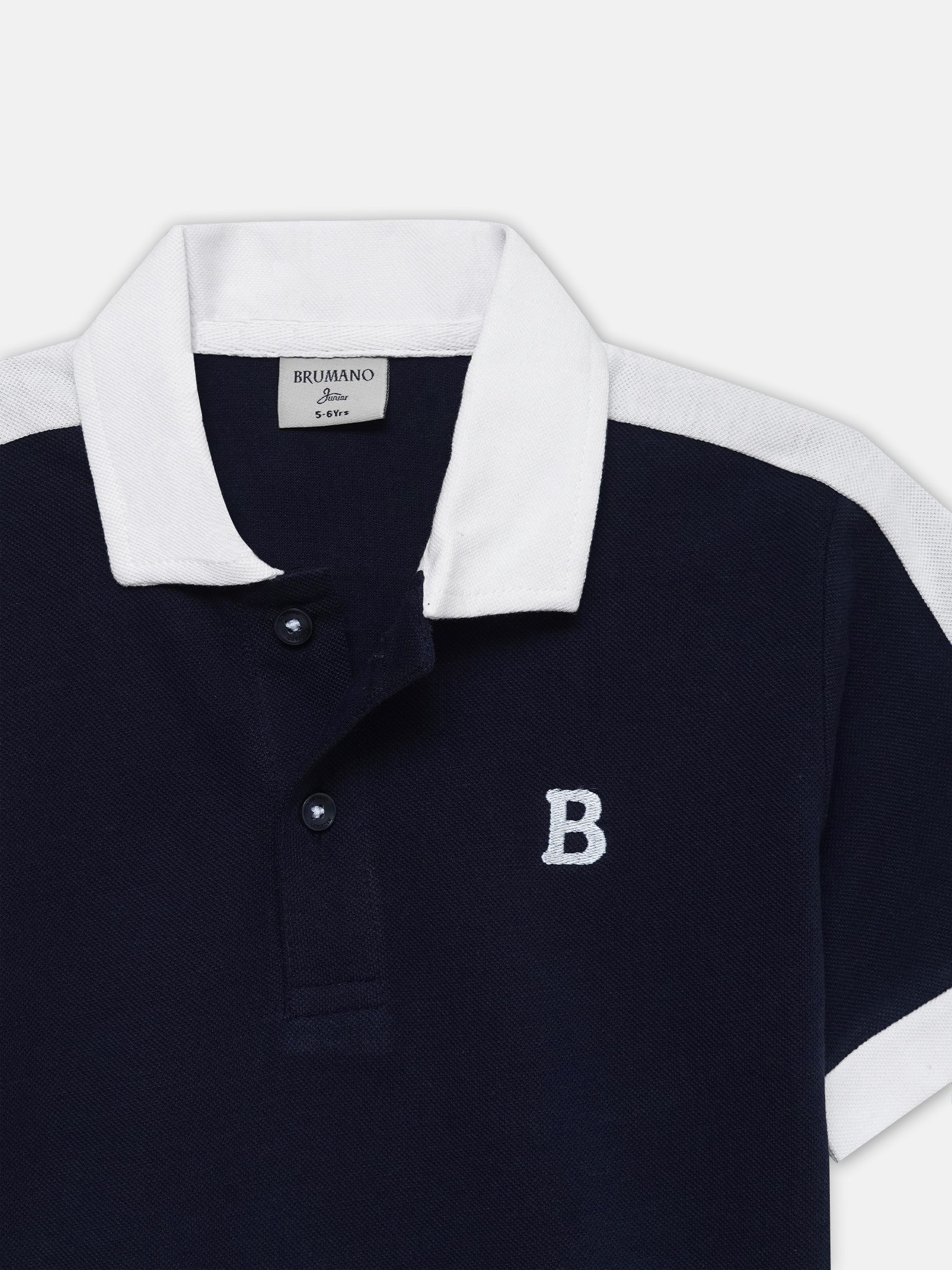 Navy Blue & White Raglan Sleeve Polo - Junior
