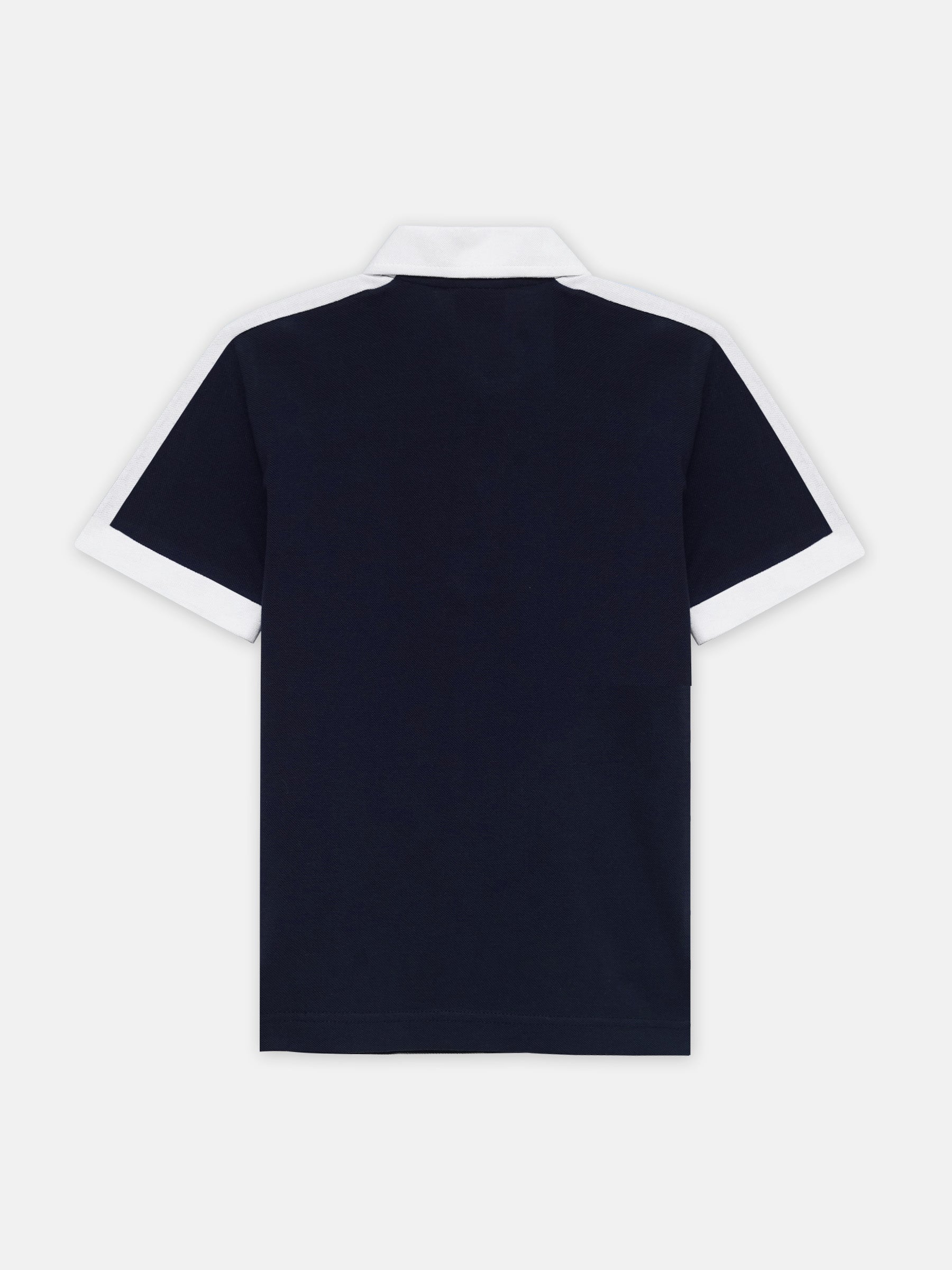 Navy Blue & White Raglan Sleeve Polo - Junior