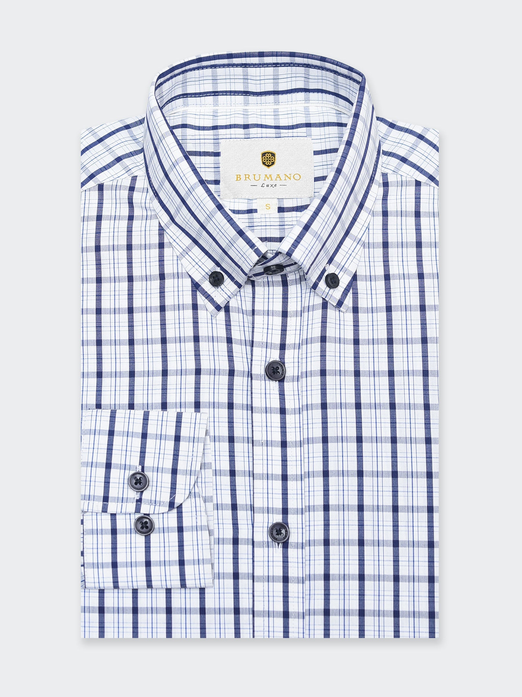 Navy Blue & White Tartan Plaid Checkered Shirt - Luxe