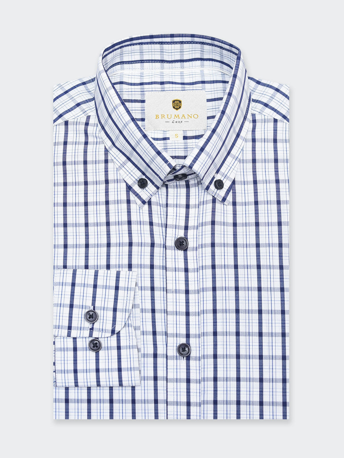 Navy Blue & White Tartan Plaid Checkered Shirt - Luxe