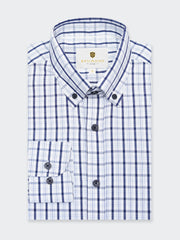Navy Blue & White Tartan Plaid Checkered Shirt - Luxe