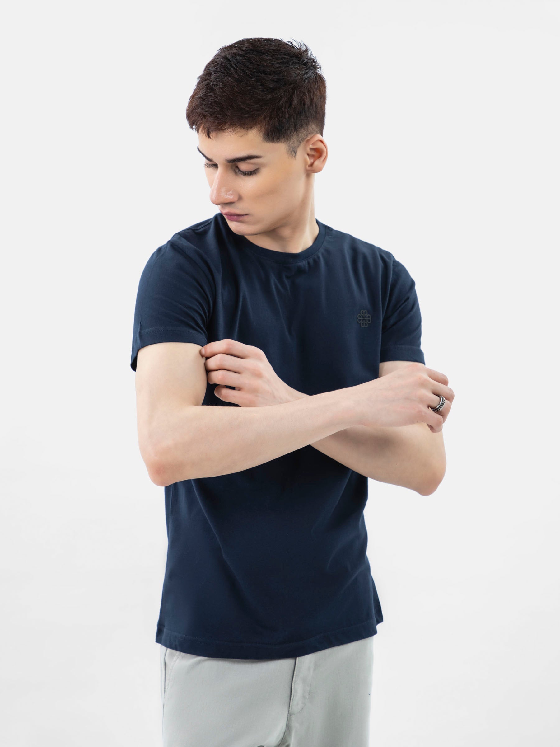 Navy Blue 100% Combed Cotton Crew Neck T-Shirt