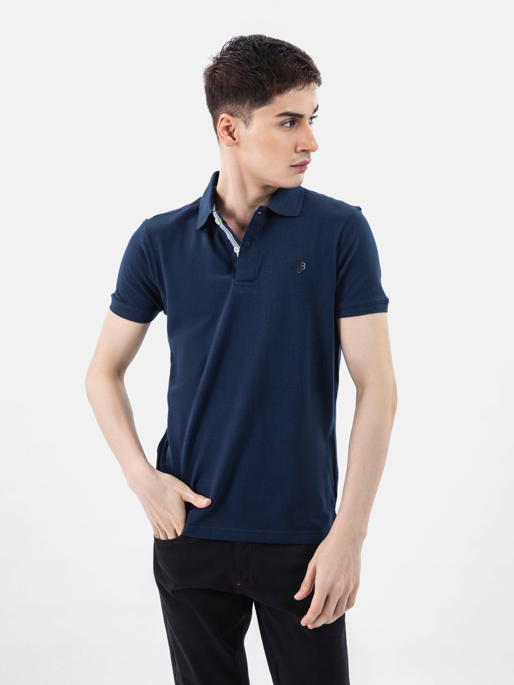 Navy Blue 100% Cotton Basic Polo