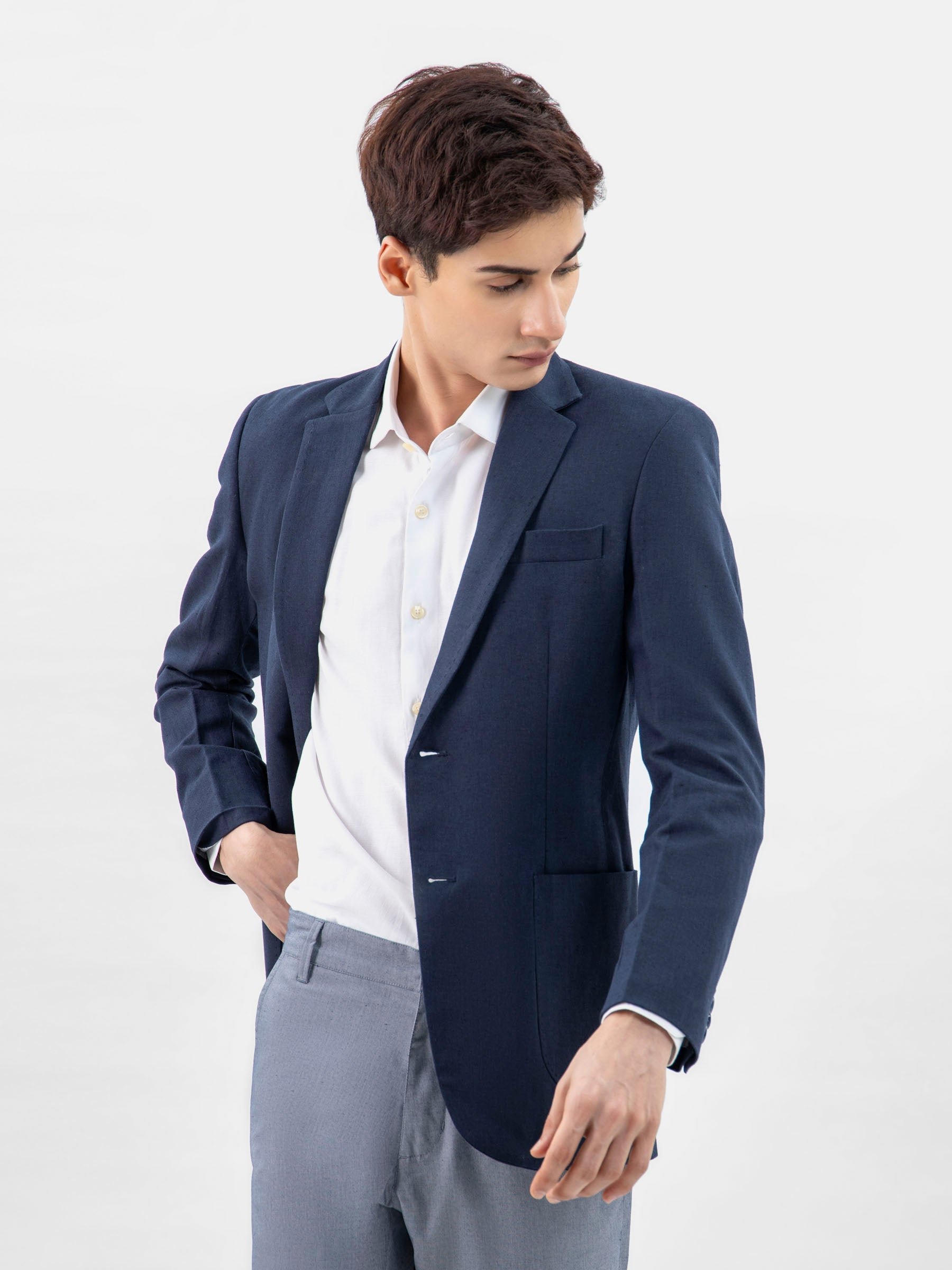 Navy Blue 100% Linen Blazer