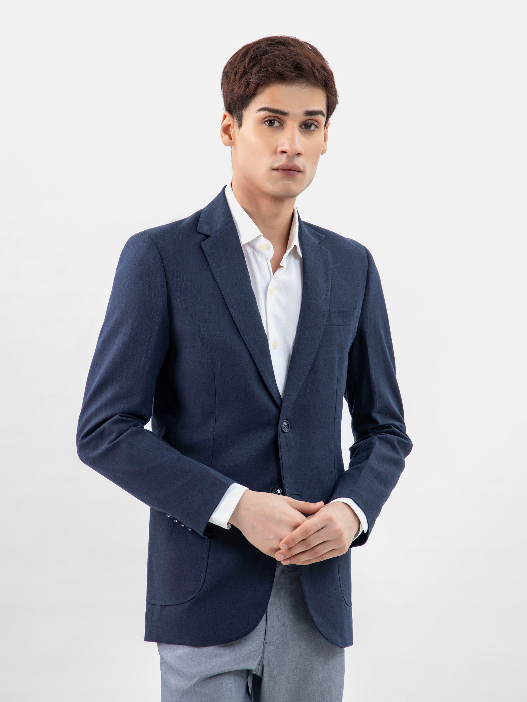 Navy Blue 100% Linen Blazer