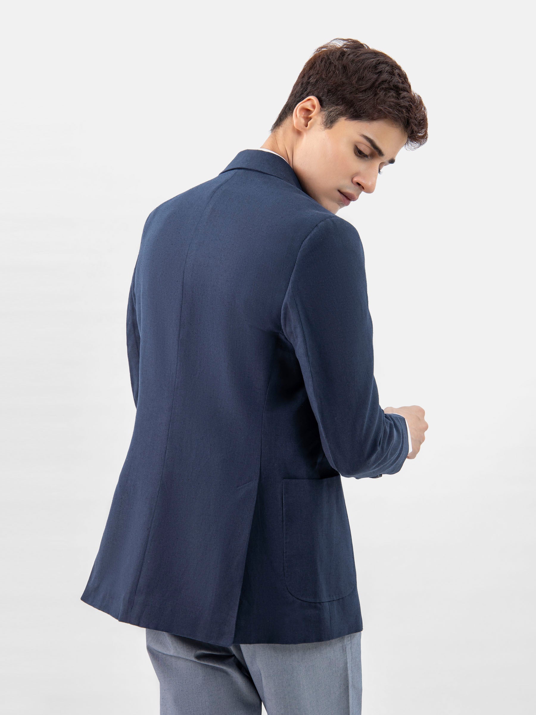 Navy Blue 100% Linen Blazer