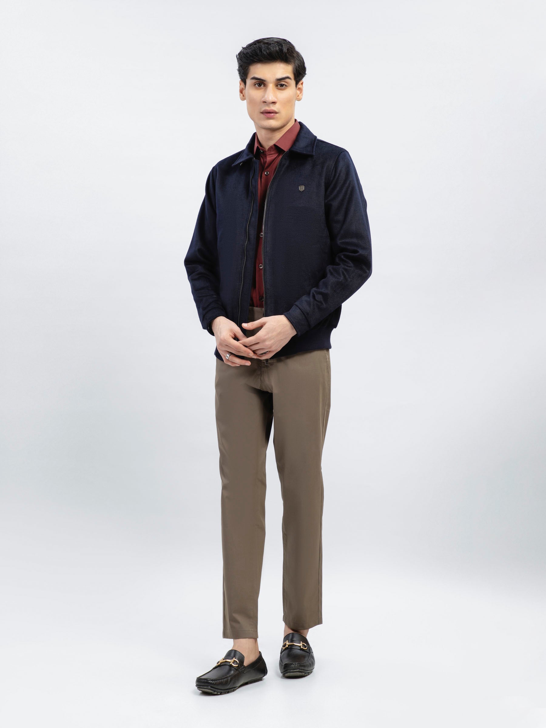 Navy Blue 100% Wool Classic Collar Jacket