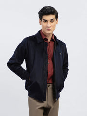 Navy Blue 100% Wool Classic Collar Jacket