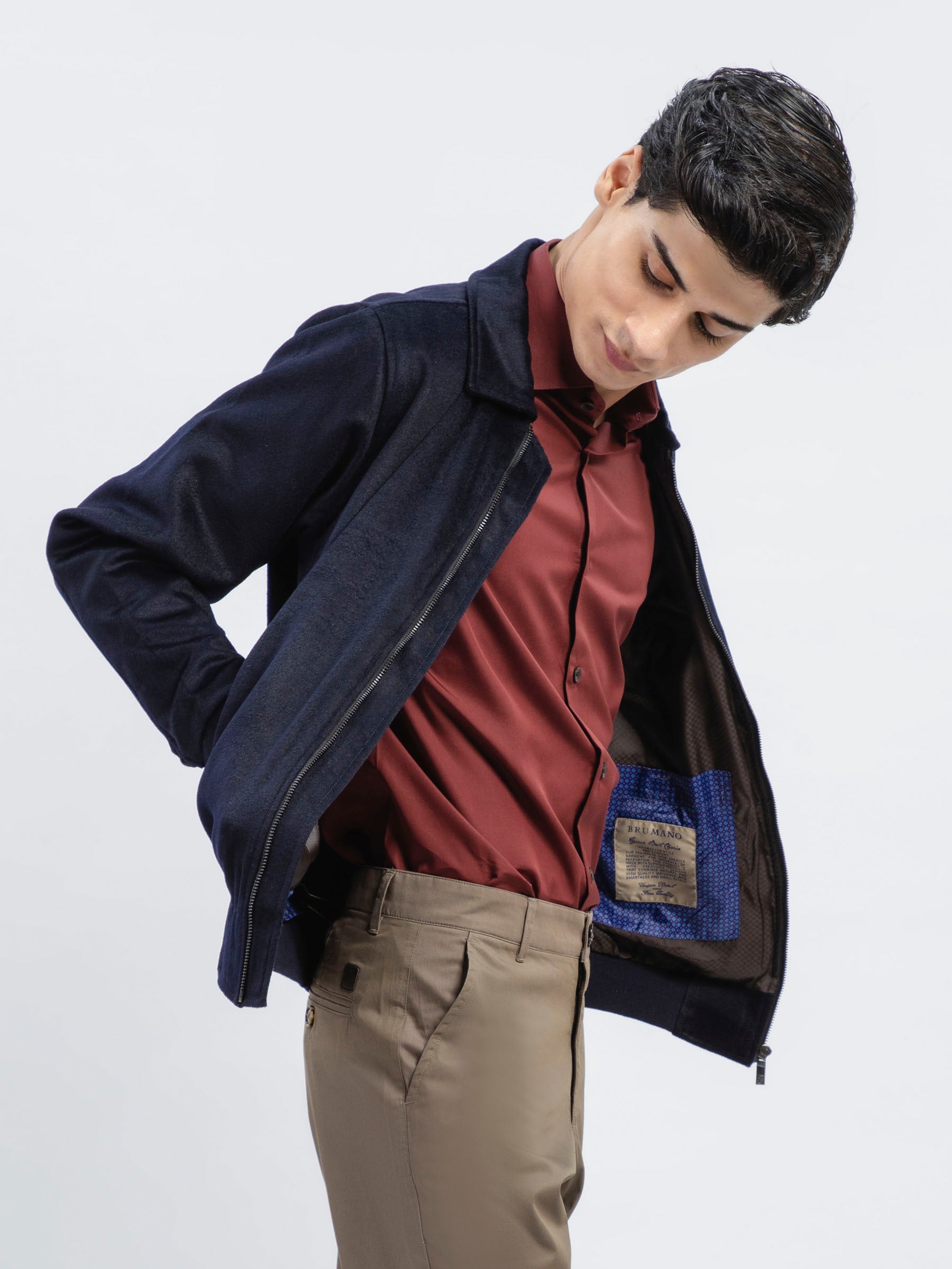 Navy Blue 100% Wool Classic Collar Jacket