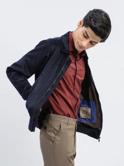 Navy Blue 100% Wool Classic Collar Jacket