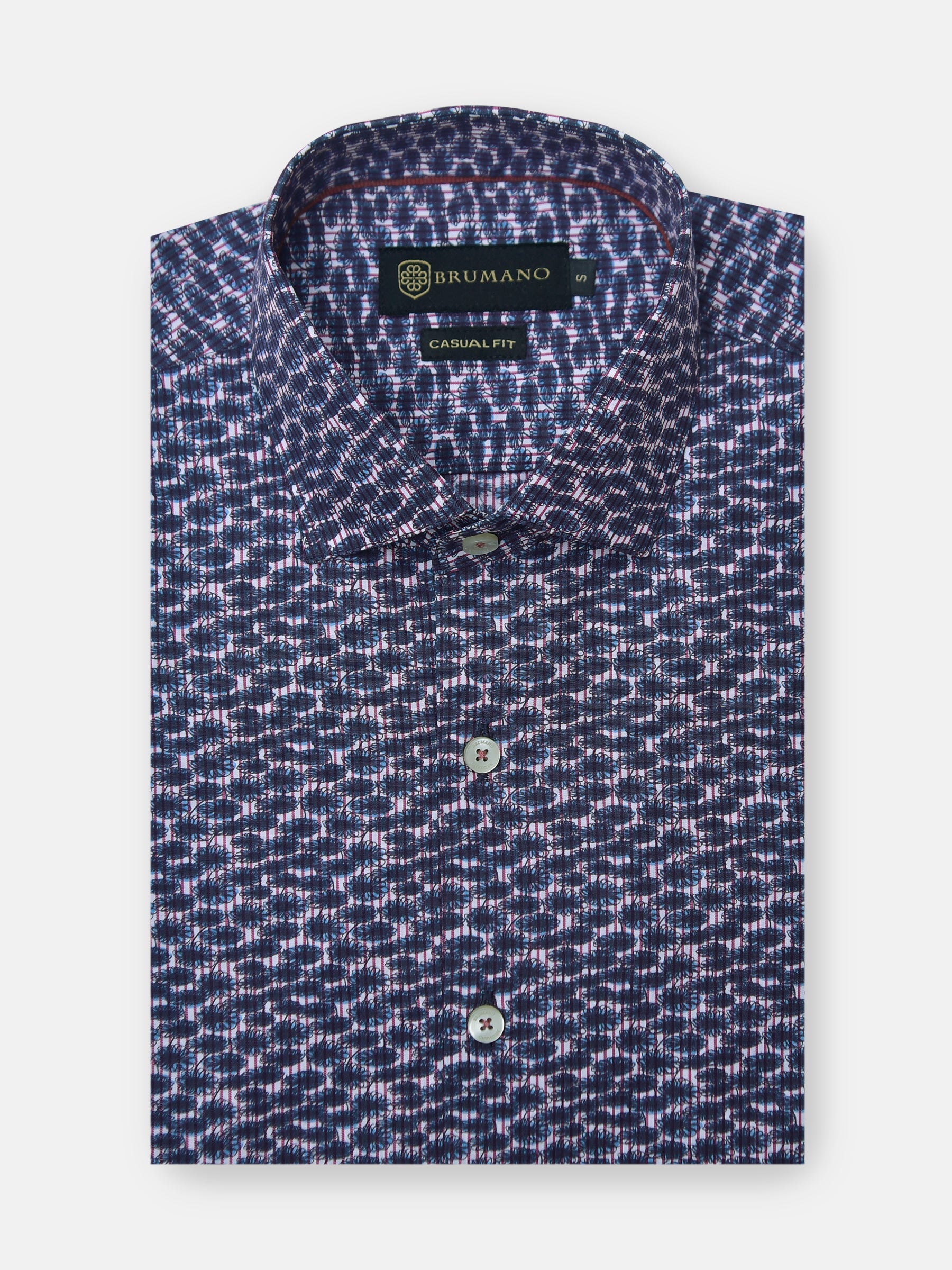 Navy Blue Abstract Printed Shirt With Classic Collar